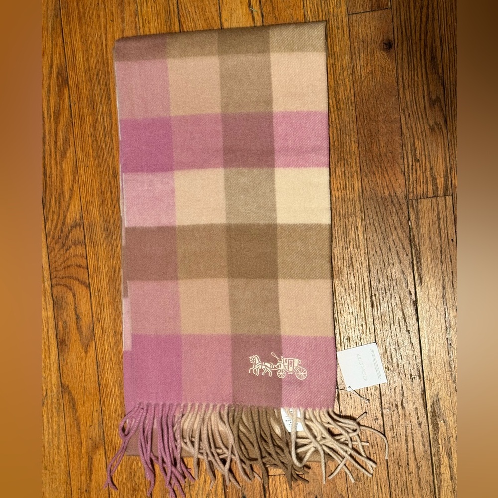 Coach True Pink Multi wool scarf.